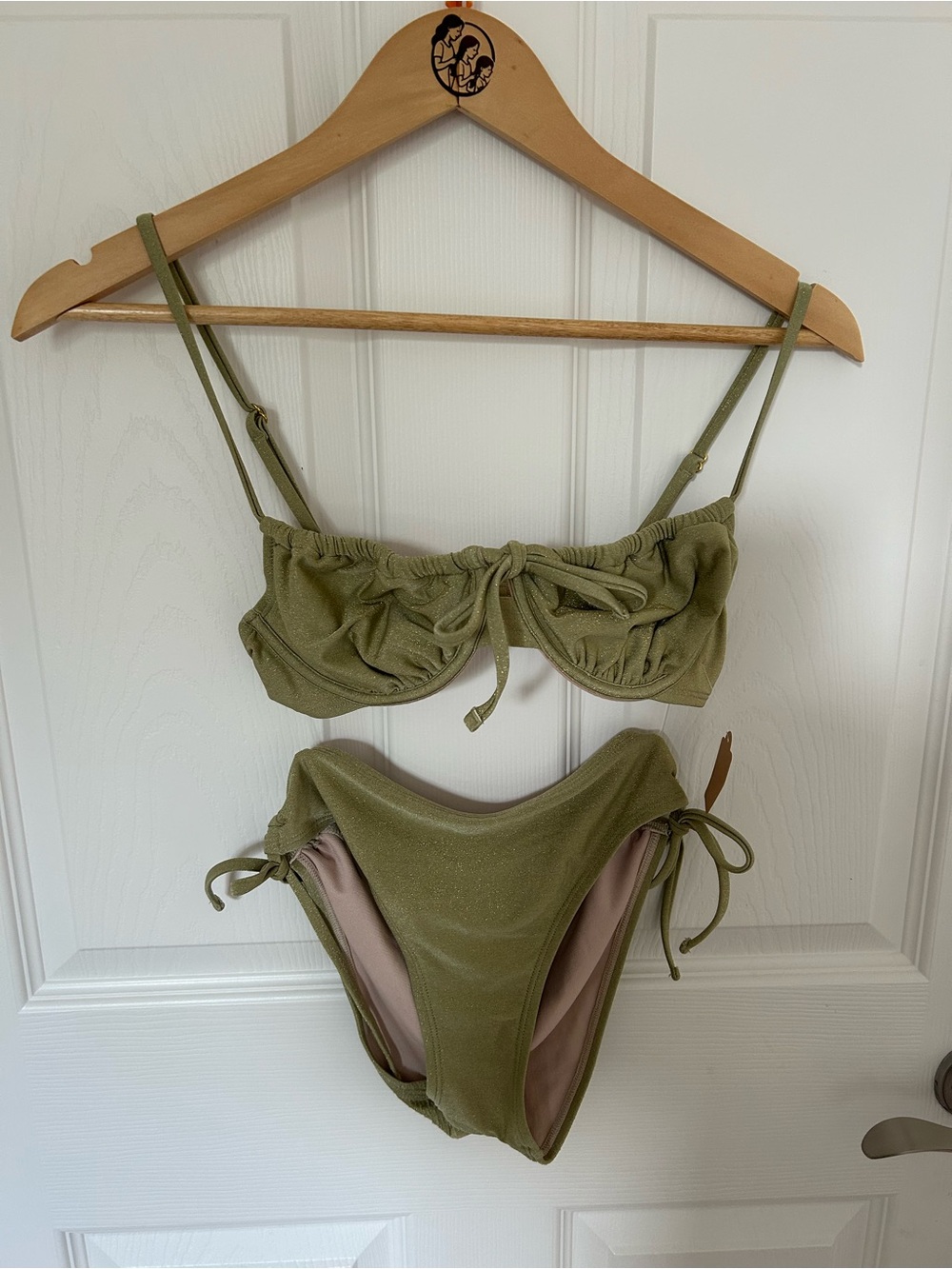 Ninety Olive Green Shimmer Bikini Top and Bottom size small